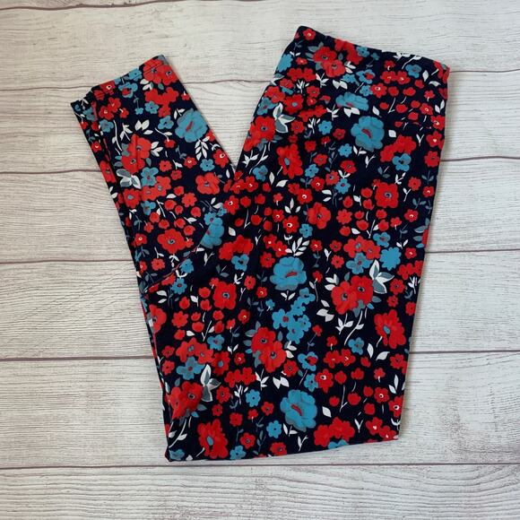 LuLaRoe Blue and Red Floral Leggings Size TC2 - Picture 7 of 16